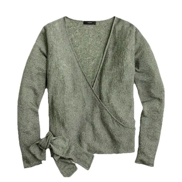 J. Crew Linen Blend Wrapped Cardigan Sweater Green Size Large - Picture 11 of 12